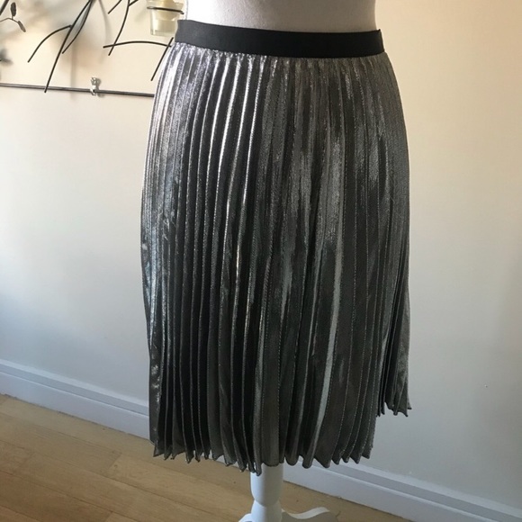 Diane von Furstenberg DVF Heavyn Metallic Silver Fine Pleated Skirt size 10 NWT - Picture 8 of 12